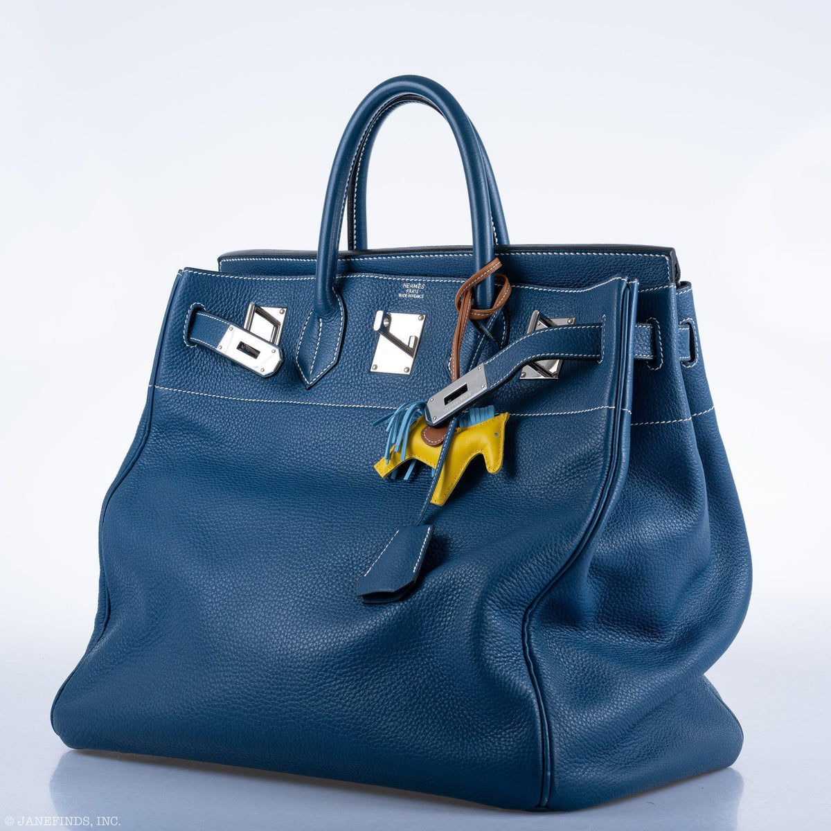 Hermes Birkin 40 HAC Blue Thalassa Togo & White Stitching Palladium Hardware