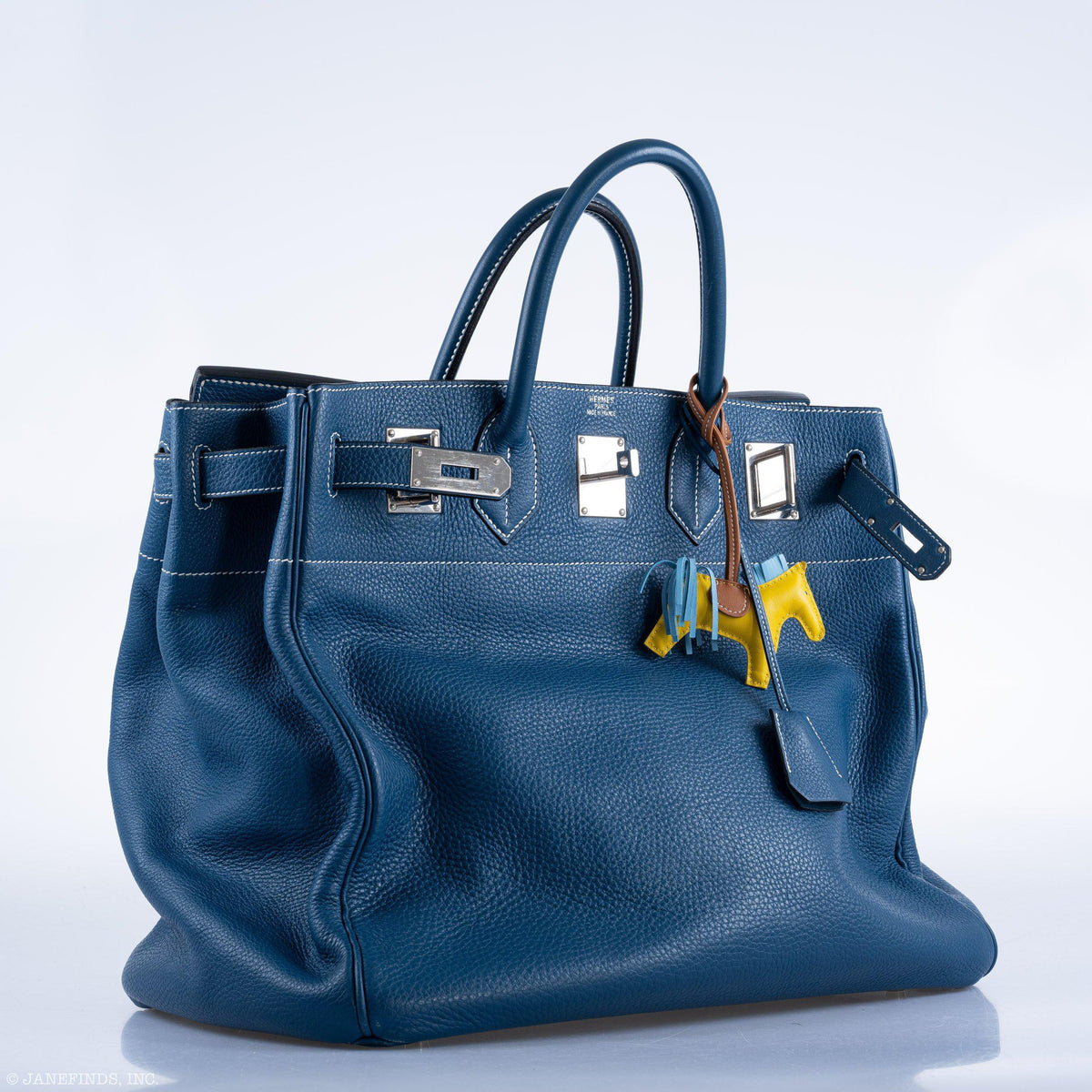 Hermes Birkin 40 HAC Blue Thalassa Togo & White Stitching Palladium Hardware