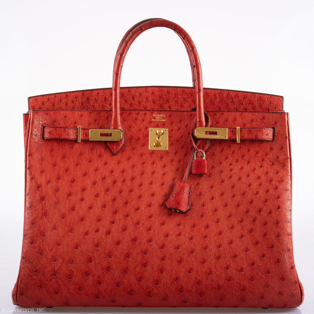 Hermes Birkin 40 Rouge Vif Ostrich with Gold Hardware