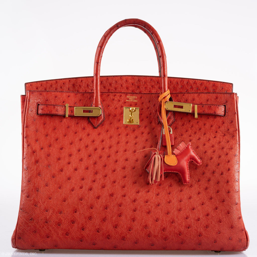 Hermes Birkin 40 Rouge Vif Ostrich with Gold Hardware