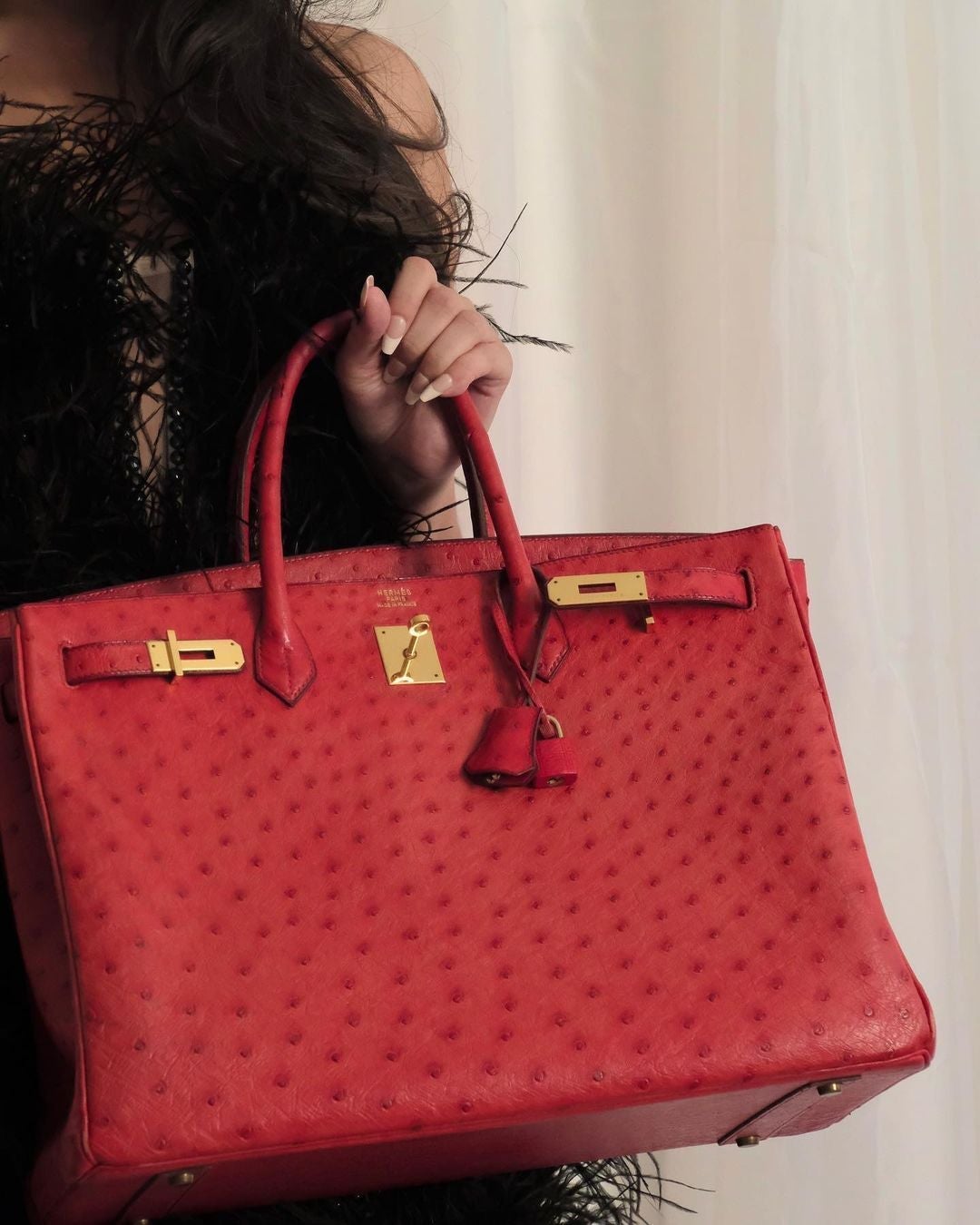 Hermes Birkin 40 Rouge Vif Ostrich with Gold Hardware