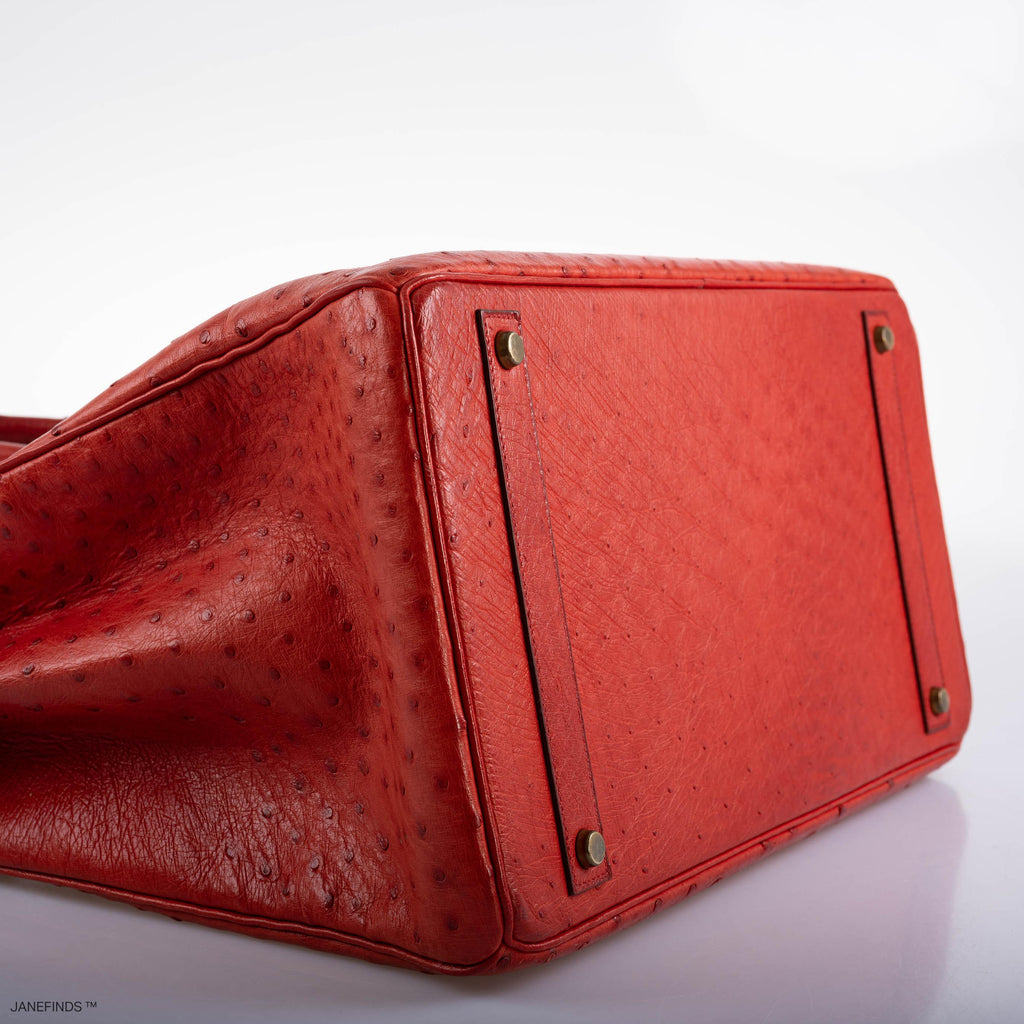 Hermes Birkin 40 Rouge Vif Ostrich with Gold Hardware