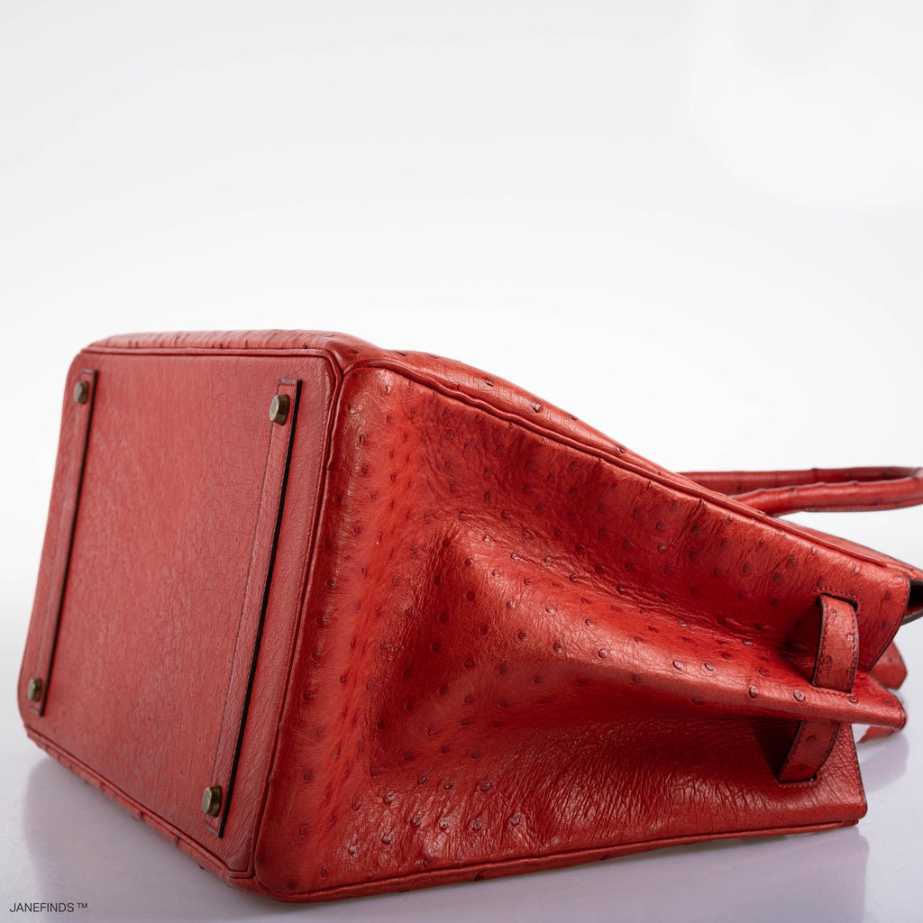 Hermes Birkin 40 Rouge Vif Ostrich with Gold Hardware