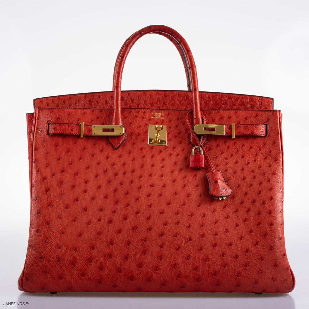 Hermes Birkin 40 Rouge Vif Ostrich with Gold Hardware