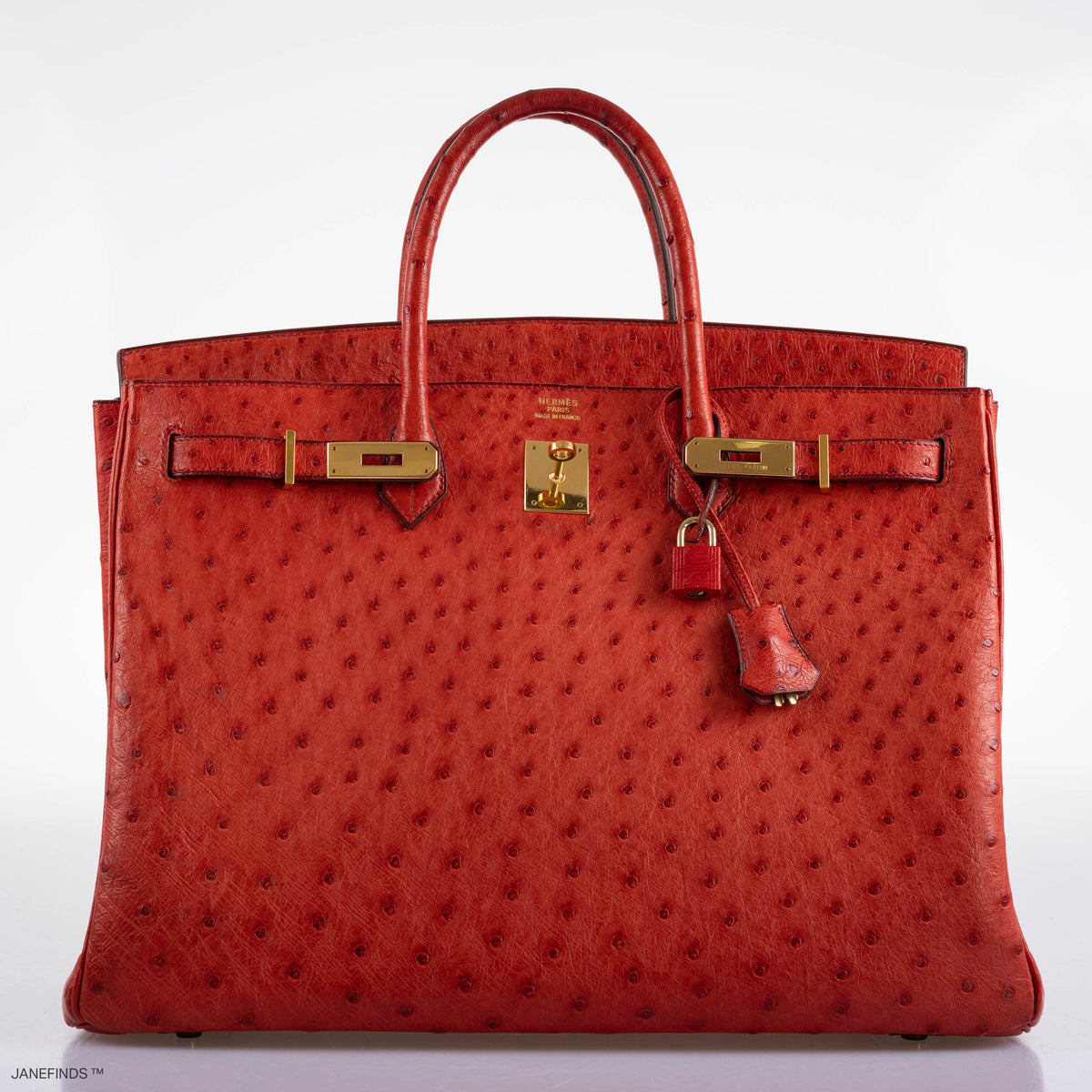 Hermes Birkin 40 Rouge Vif Ostrich with Gold Hardware