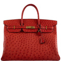 Hermes Birkin 40 Rouge Vif Ostrich with Gold Hardware