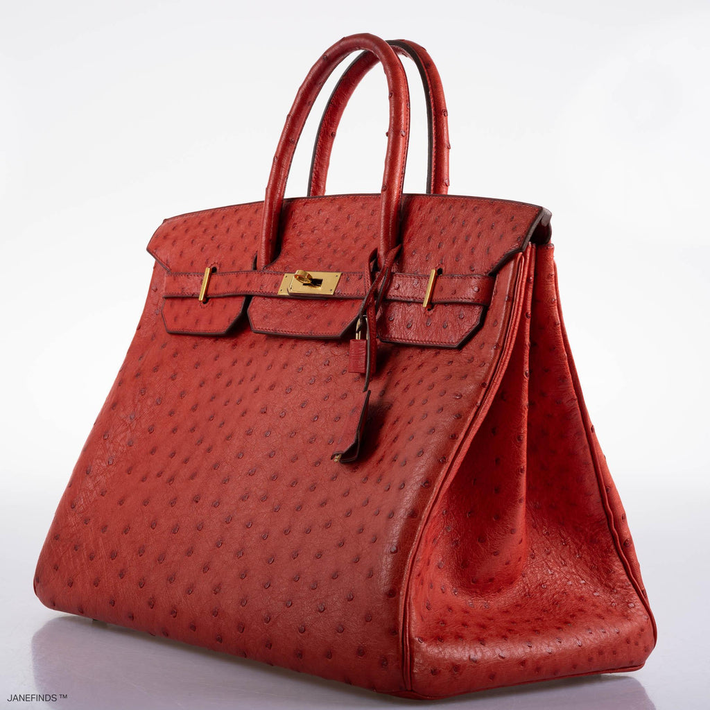Hermes Birkin 40 Rouge Vif Ostrich with Gold Hardware