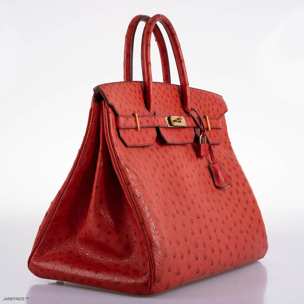 Hermes Birkin 40 Rouge Vif Ostrich with Gold Hardware