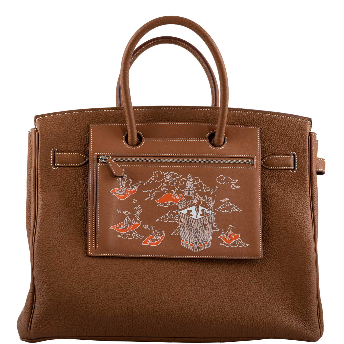 Hermes Birkin Pochette Backpocket Printed Gold Swift with Palladium Hardware