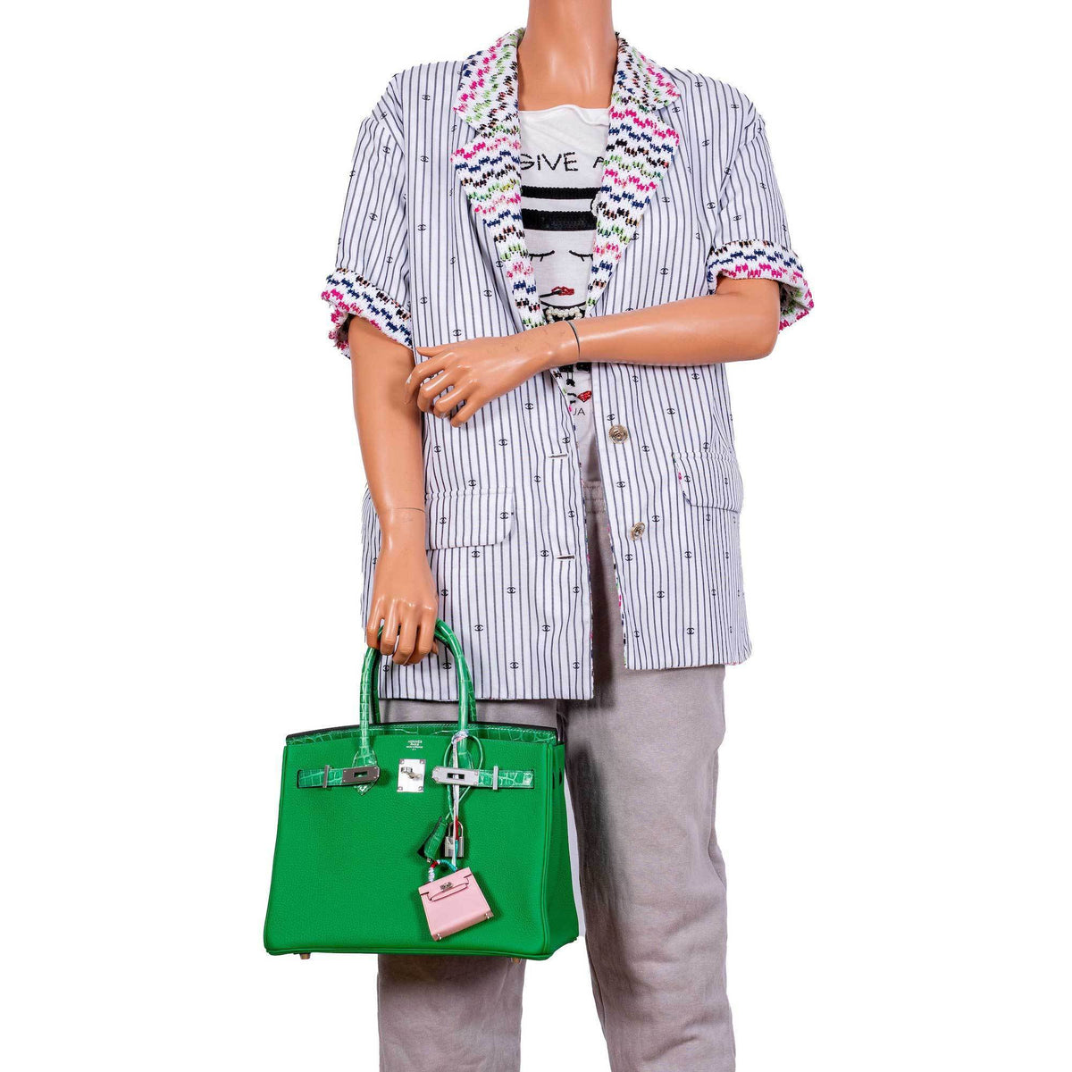 Hermes Birkin Touch 30 Bambou (Bamboo) Togo & Cactus Niloticus Crocodile Palladium Hardware