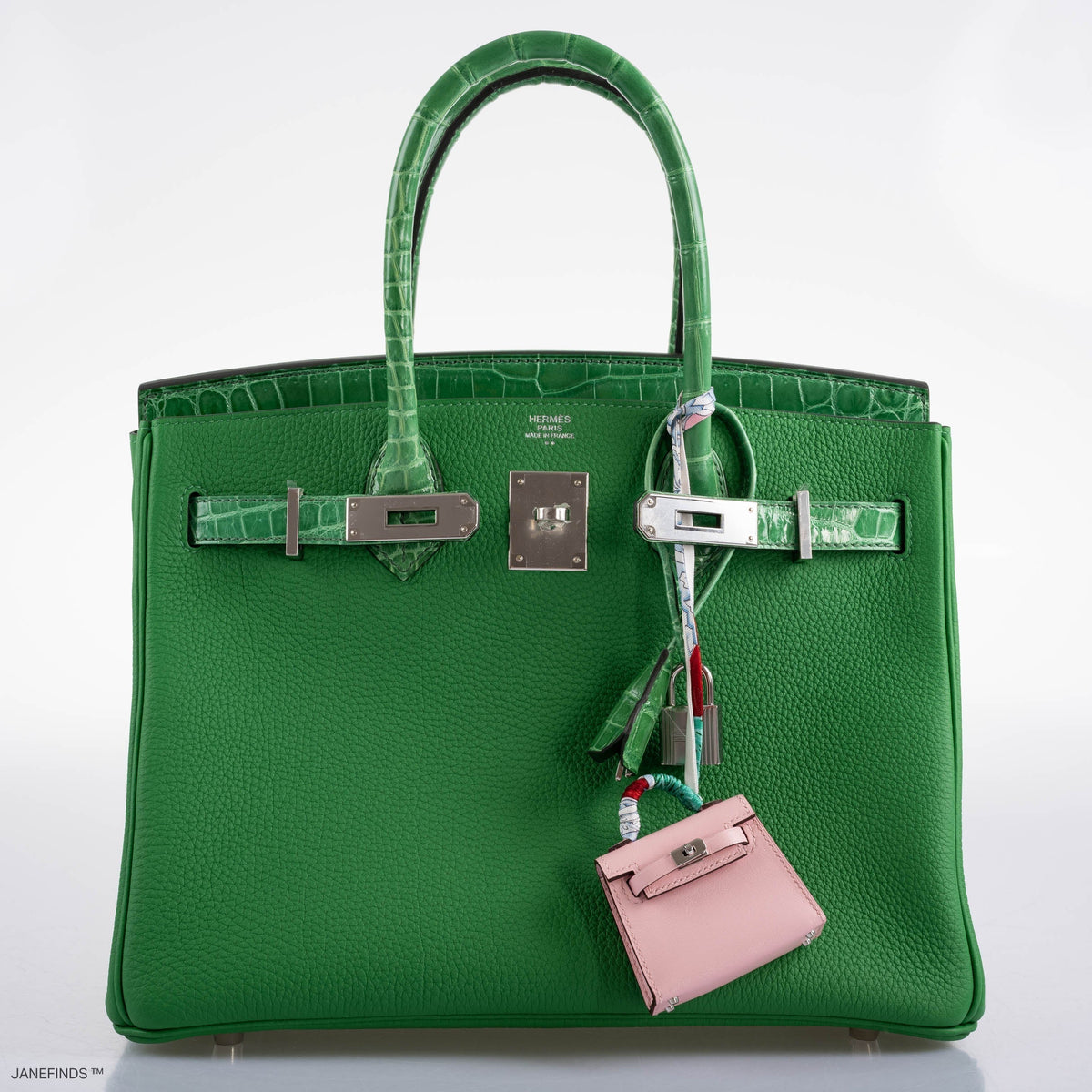 Hermes Birkin Touch 30 Bambou (Bamboo) Togo & Cactus Niloticus Crocodile Palladium Hardware
