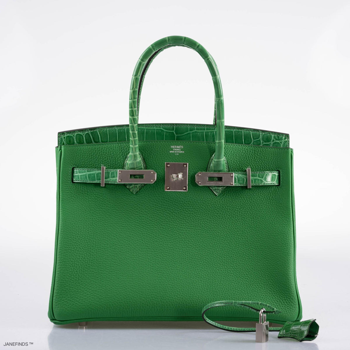 Hermes Birkin Touch 30 Bambou (Bamboo) Togo & Cactus Niloticus Crocodile Palladium Hardware