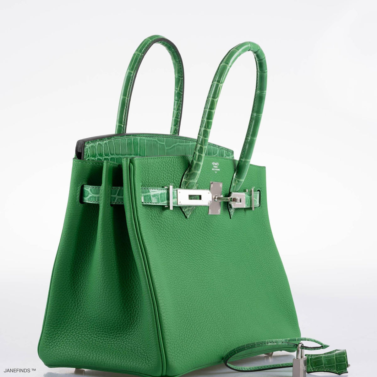 Hermes Birkin Touch 30 Bambou (Bamboo) Togo & Cactus Niloticus Crocodile Palladium Hardware