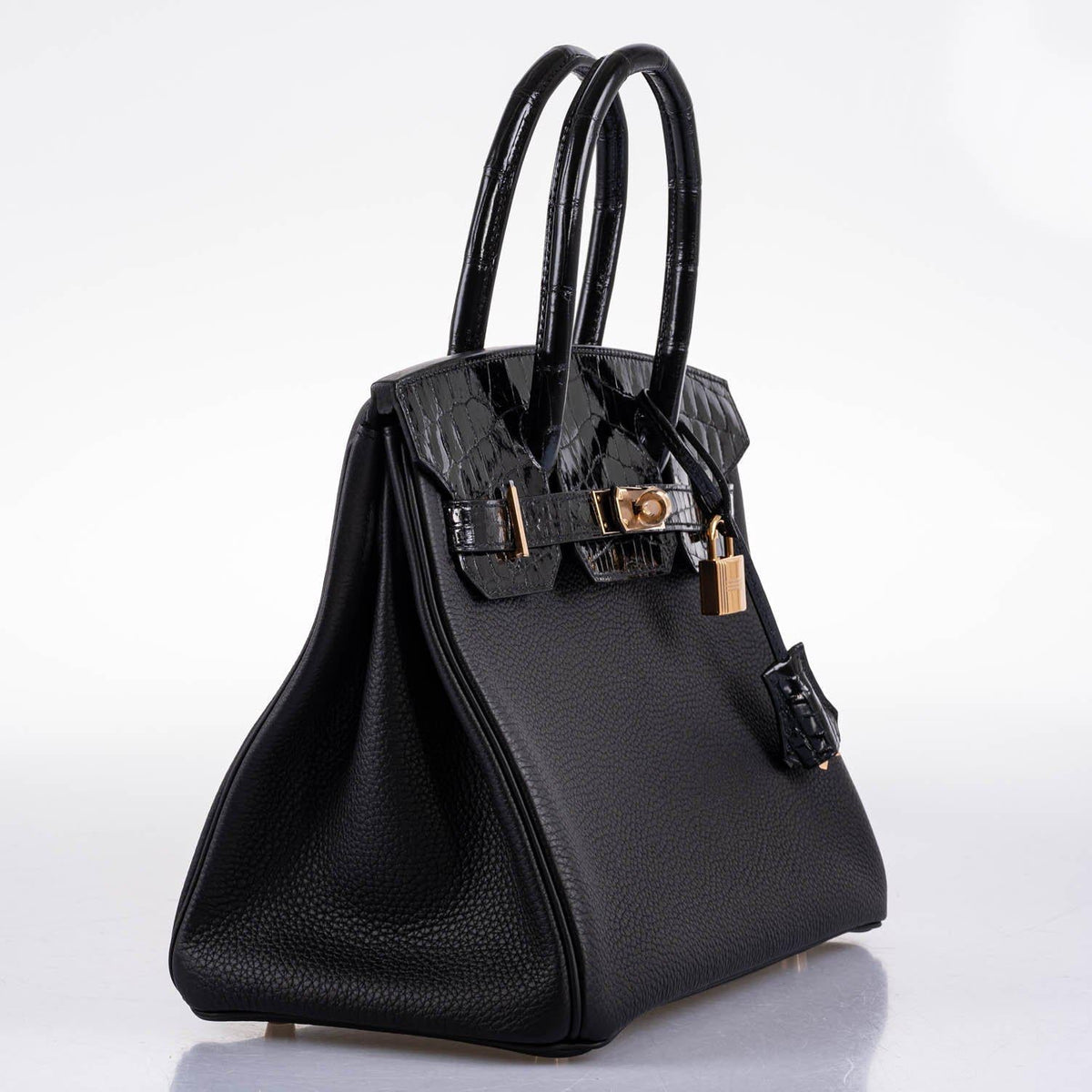 Hermes Birkin Touch 30 Black Novillo & Niloticus Crocodile Rose Gold Hardware