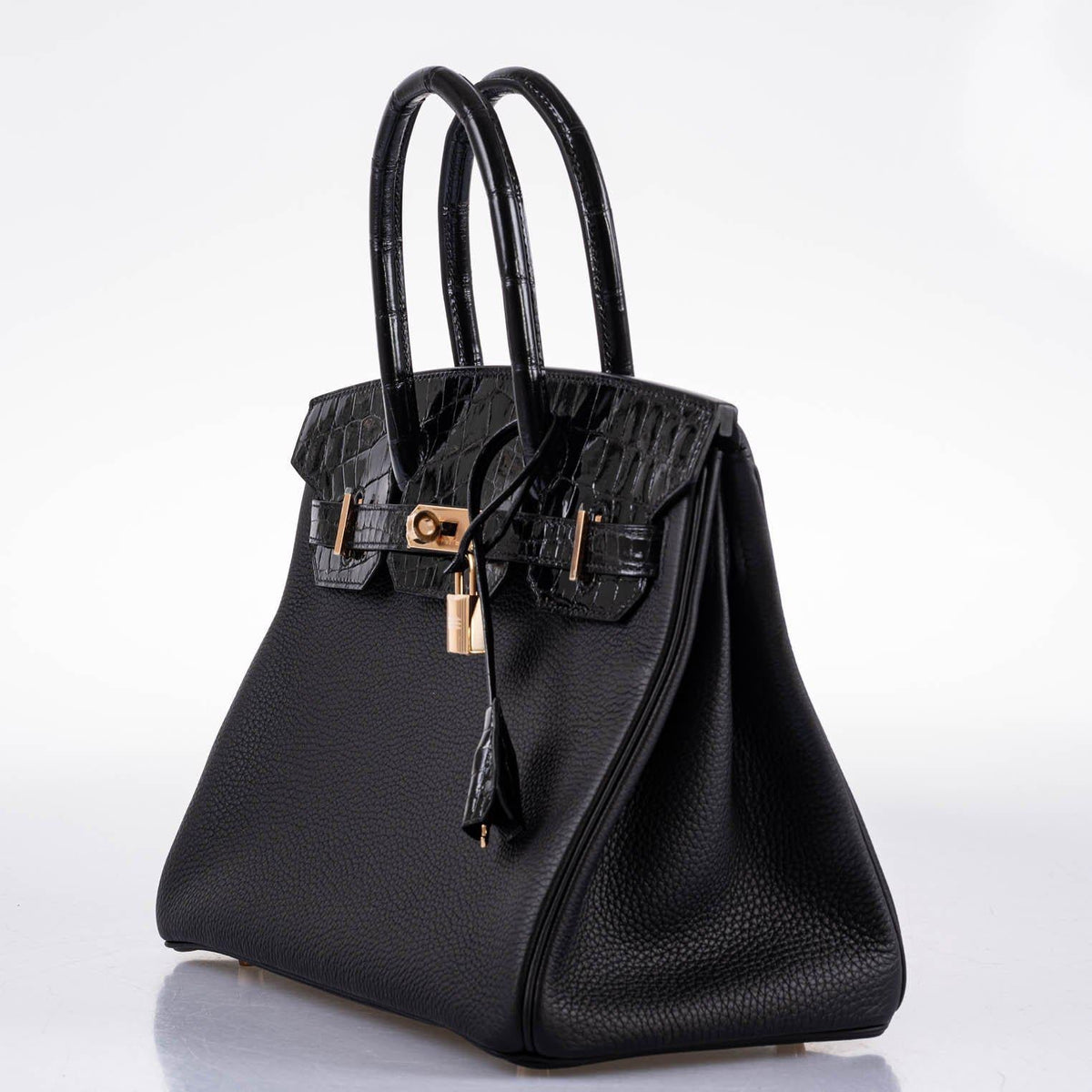 Hermes Birkin Touch 30 Black Novillo & Niloticus Crocodile Rose Gold Hardware