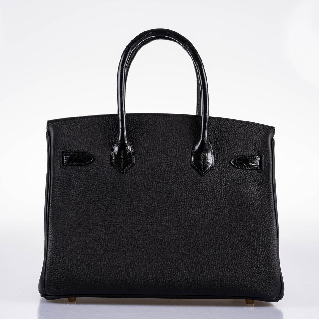 Hermes Birkin Touch 30 Black Novillo & Niloticus Crocodile Rose Gold Hardware