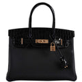 Hermes Birkin Touch 30 Black Novillo & Niloticus Crocodile Rose Gold Hardware