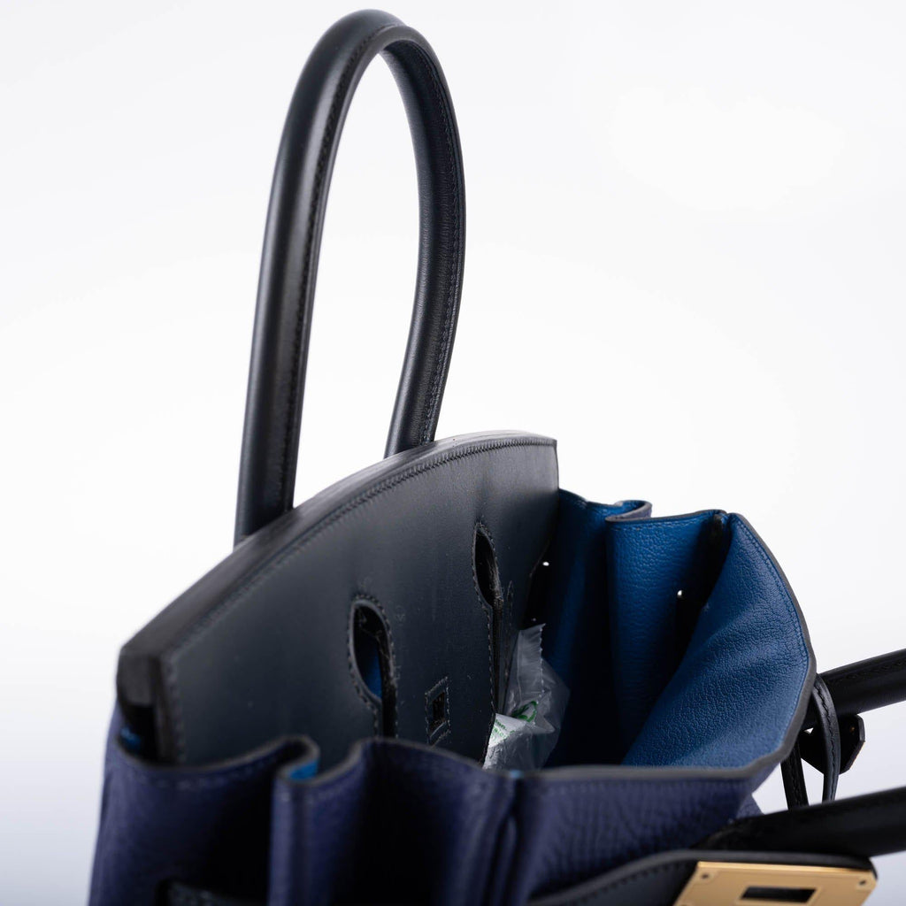 Hermes Birkin Touch 30 Bleu Encre Sombrero & Bleu Obscur Taurillon Clemence Gold Hardware