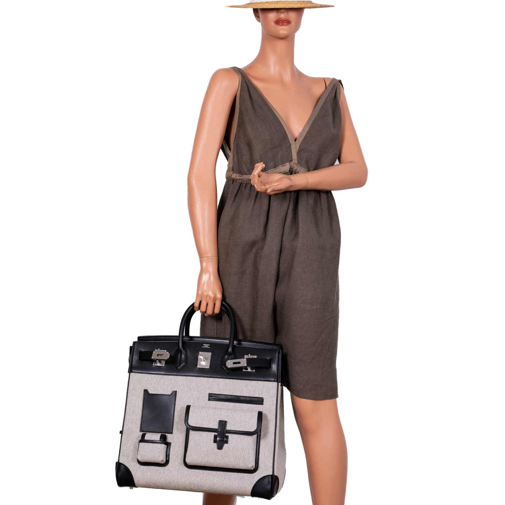 Hermes Cargo HAC Birkin 40 Black Box & Toile with Palladium Hardware