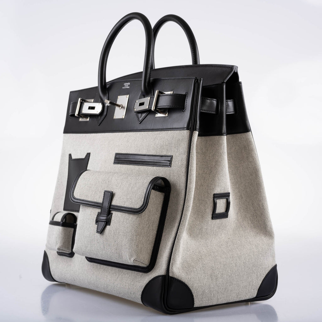 Hermes Cargo HAC Birkin 40 Black Box & Toile with Palladium Hardware