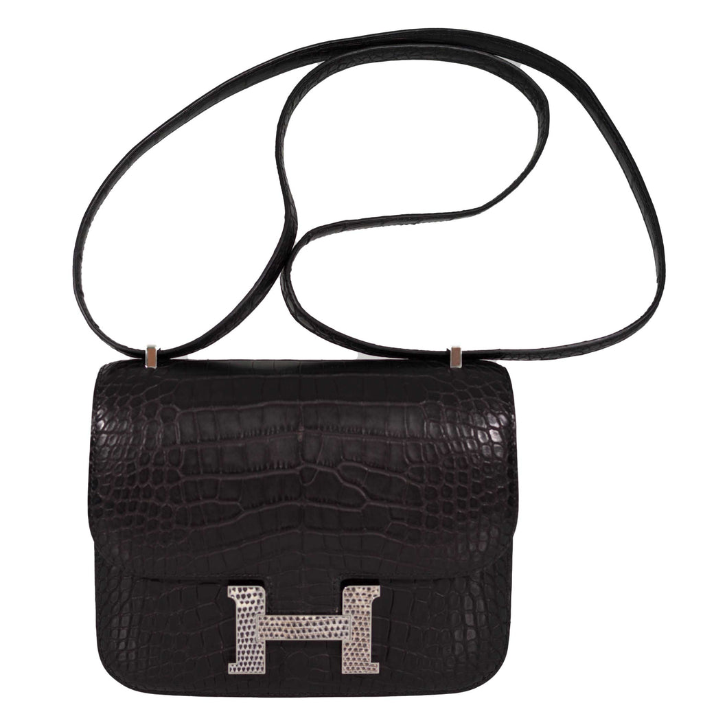 Hermes Constance 18 Mini Black Noir Matte Alligator with Lizard Buckle Palladium Hardware