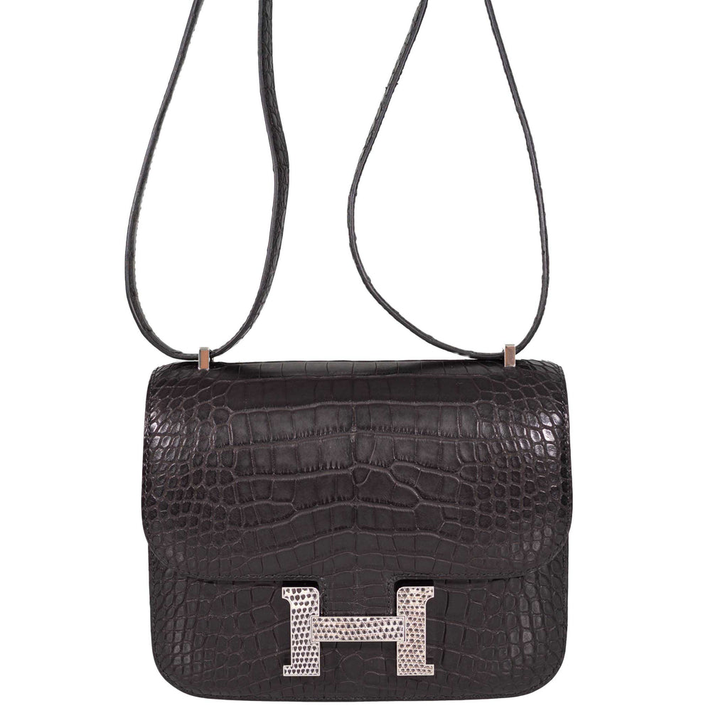 Hermes Constance 18 Mini Black Noir Matte Alligator with Lizard Buckle Palladium Hardware