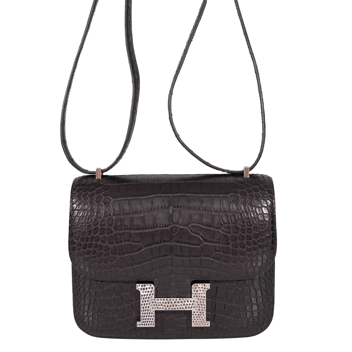 Hermes Constance 18 Mini Black Noir Matte Alligator with Lizard Buckle Palladium Hardware