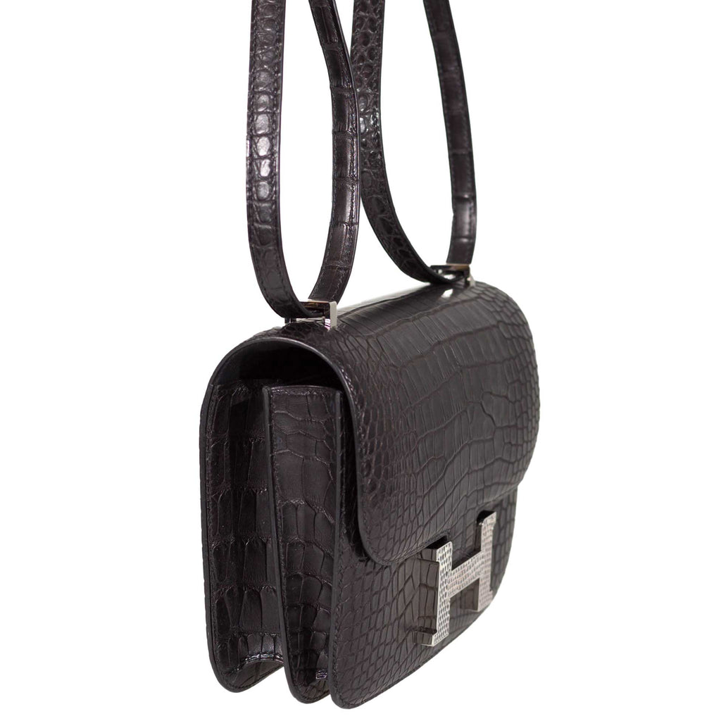 Hermes Constance 18 Mini Black Noir Matte Alligator with Lizard Buckle Palladium Hardware