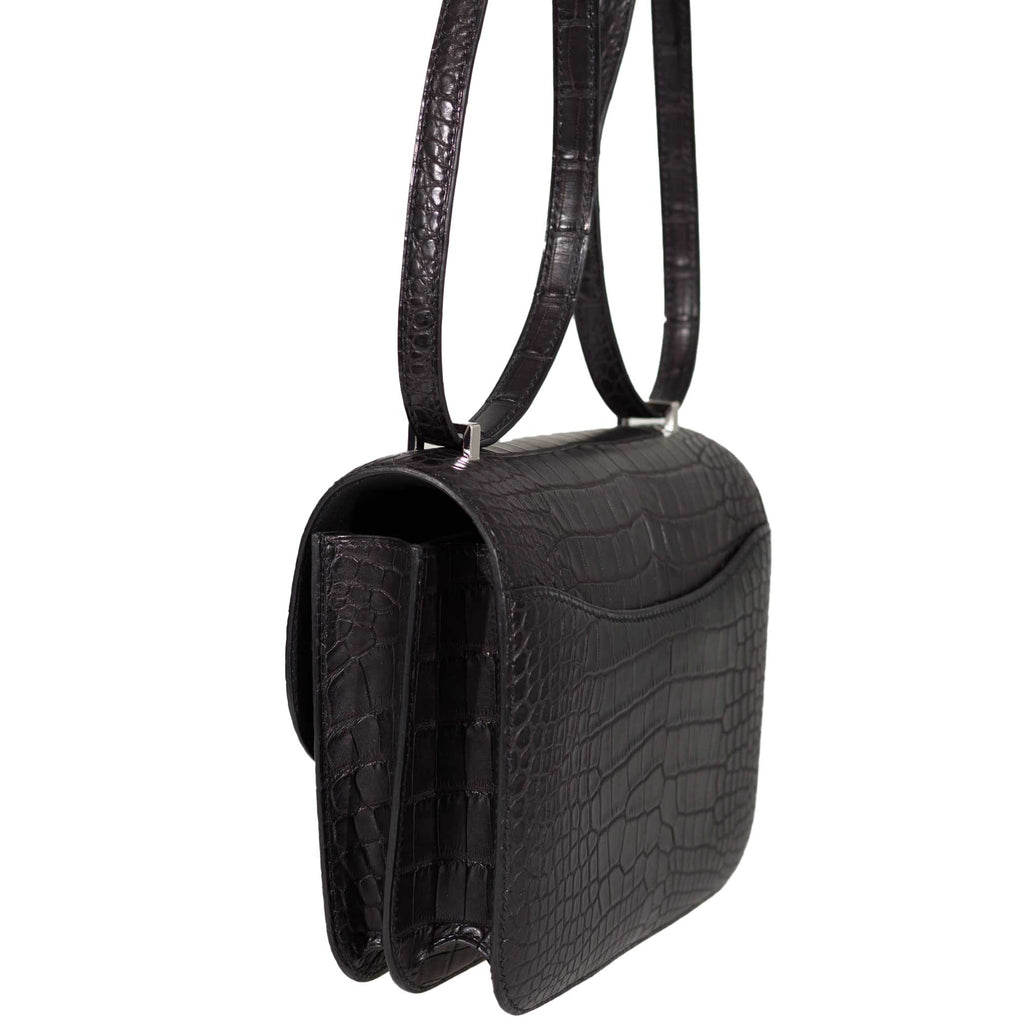 Hermes Constance 18 Mini Black Noir Matte Alligator with Lizard Buckle Palladium Hardware