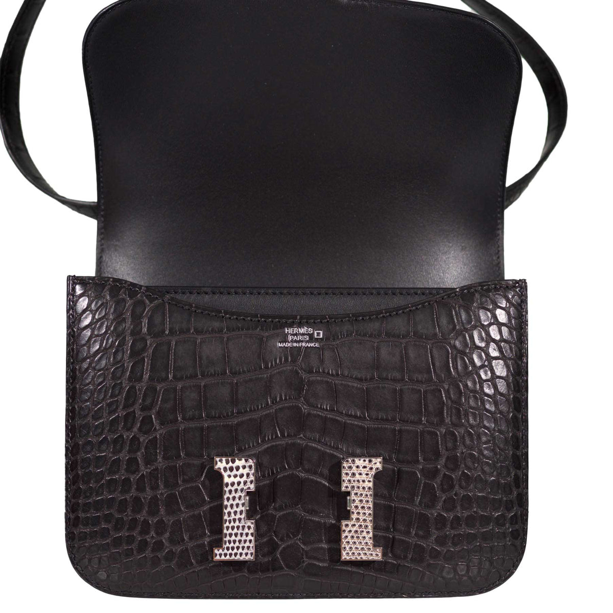 Hermes Constance 18 Mini Black Noir Matte Alligator with Lizard Buckle Palladium Hardware