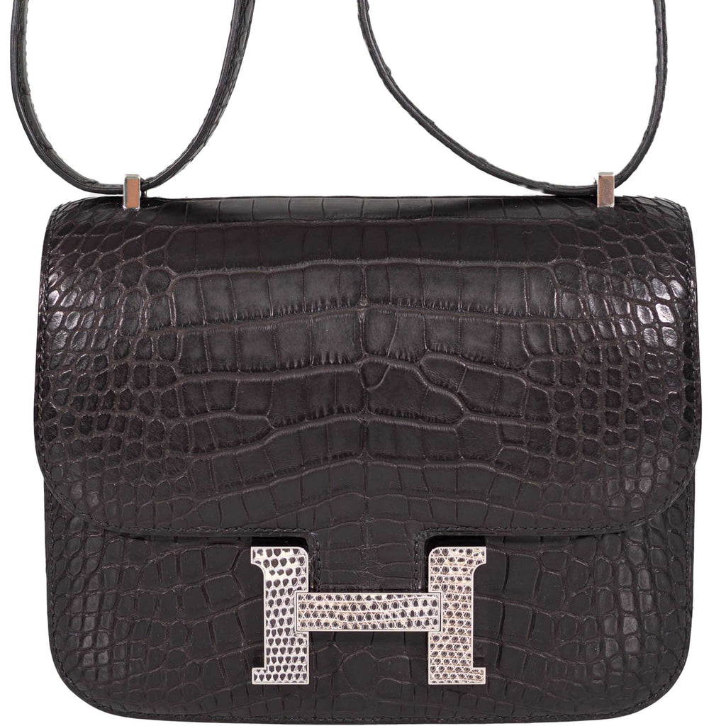Hermes Constance 18 Mini Black Noir Matte Alligator with Lizard Buckle Palladium Hardware
