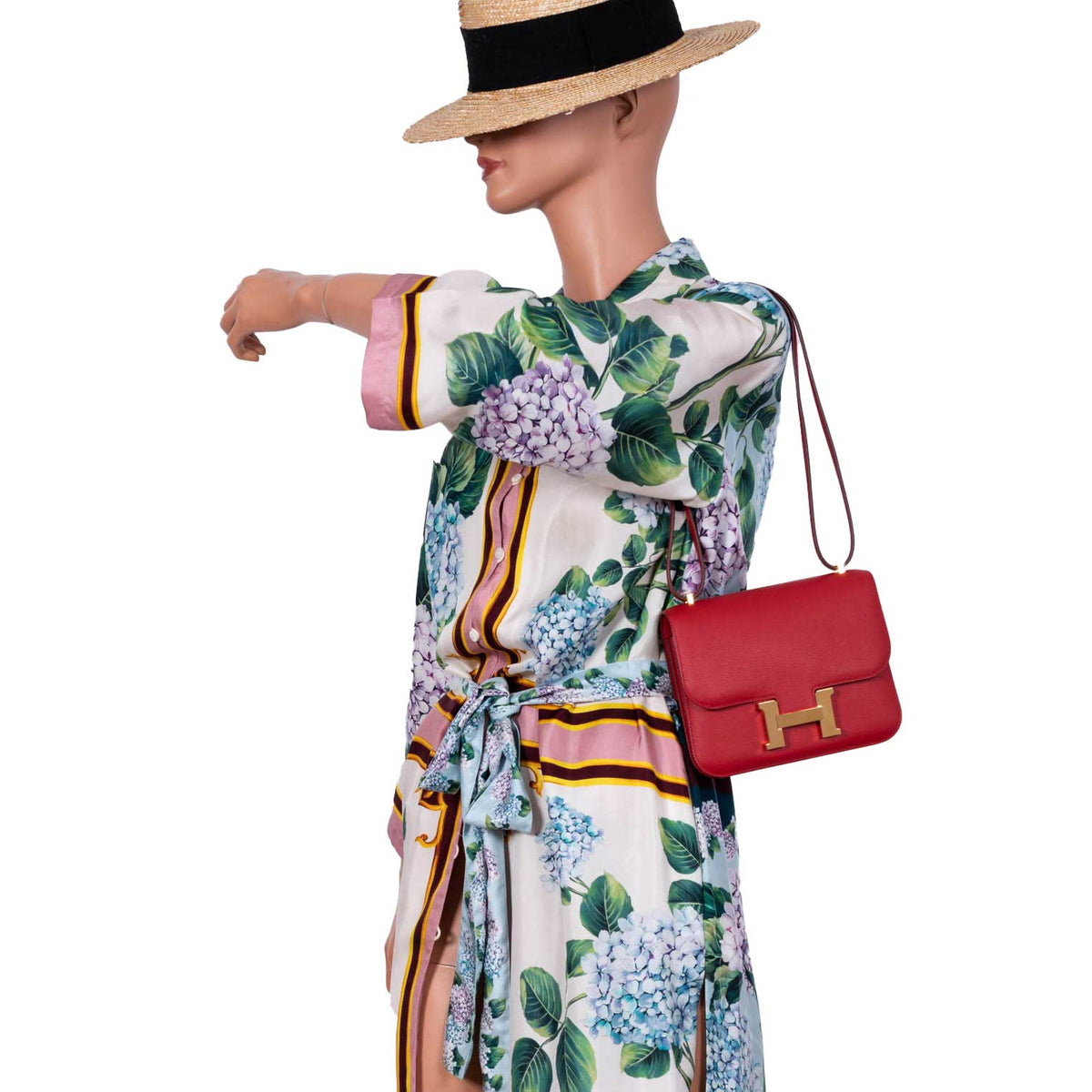 Hermes Constance 18 Rouge Casaque Tadelakt leather Gold Hardware