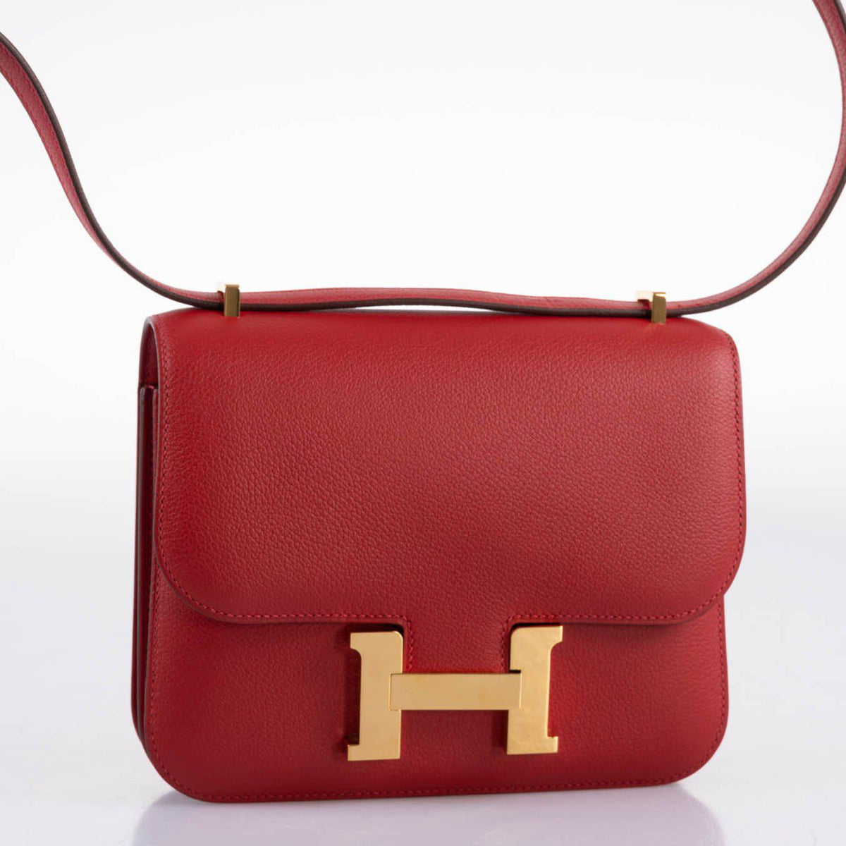 Hermes Constance 18 Rouge Casaque Tadelakt leather Gold Hardware
