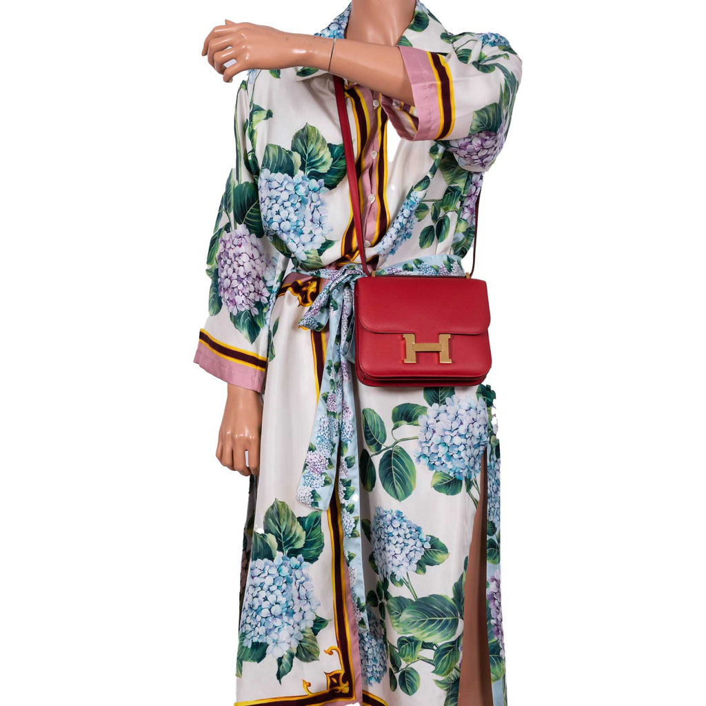 Hermes Constance 18 Rouge Casaque Tadelakt leather Gold Hardware
