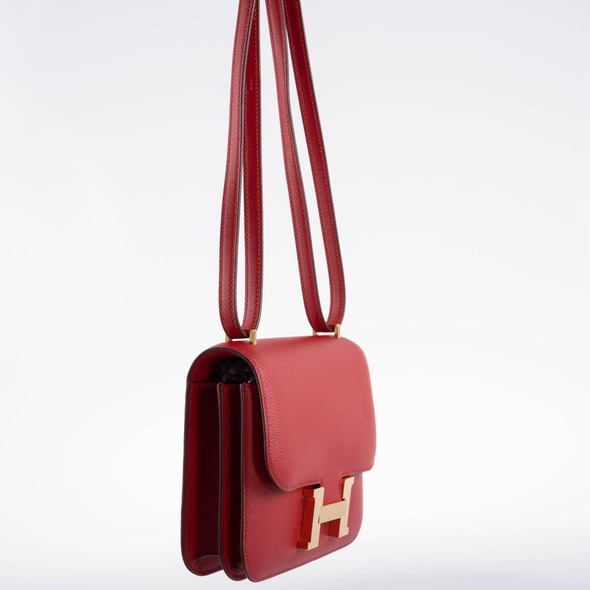 Hermes Constance 18 Rouge Casaque Tadelakt leather Gold Hardware