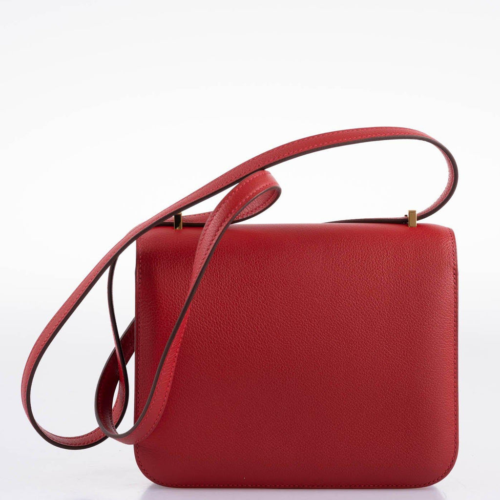 Hermes Constance 18 Rouge Casaque Tadelakt leather Gold Hardware