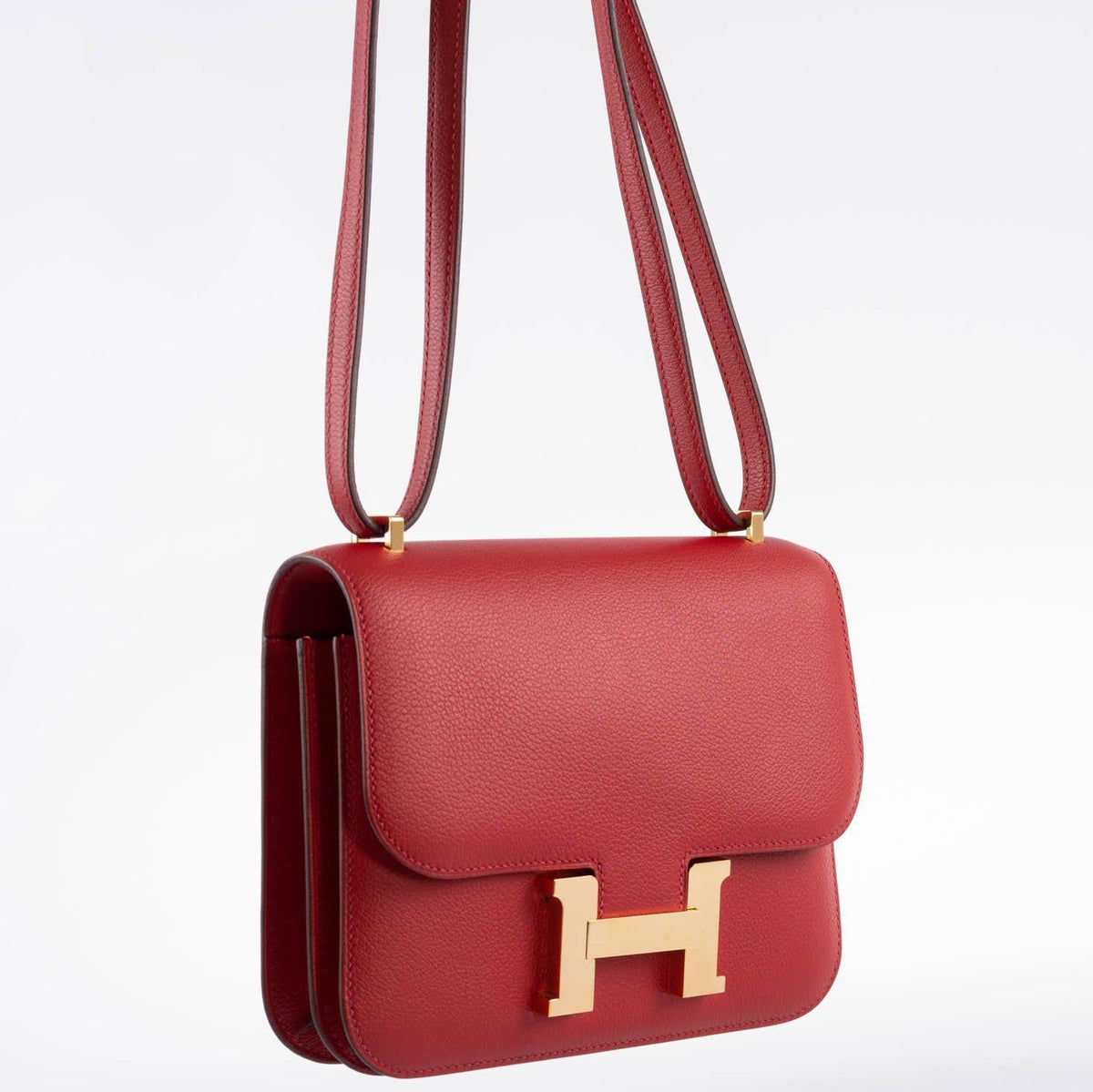 Hermes Constance 18 Rouge Casaque Tadelakt leather Gold Hardware