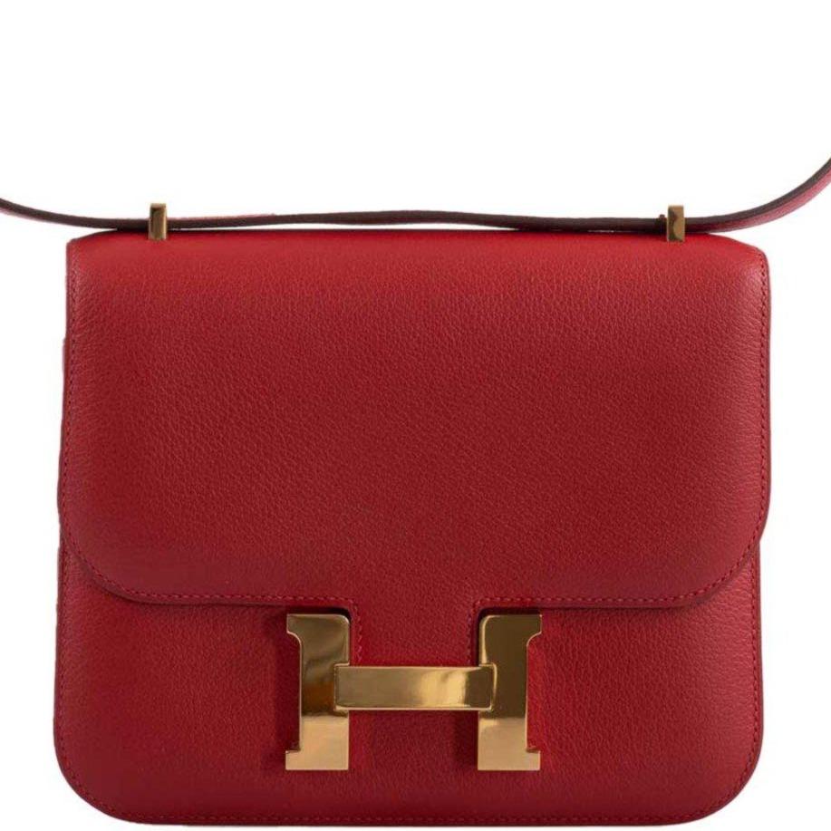 Hermes Constance 18 Rouge Casaque Tadelakt leather Gold Hardware