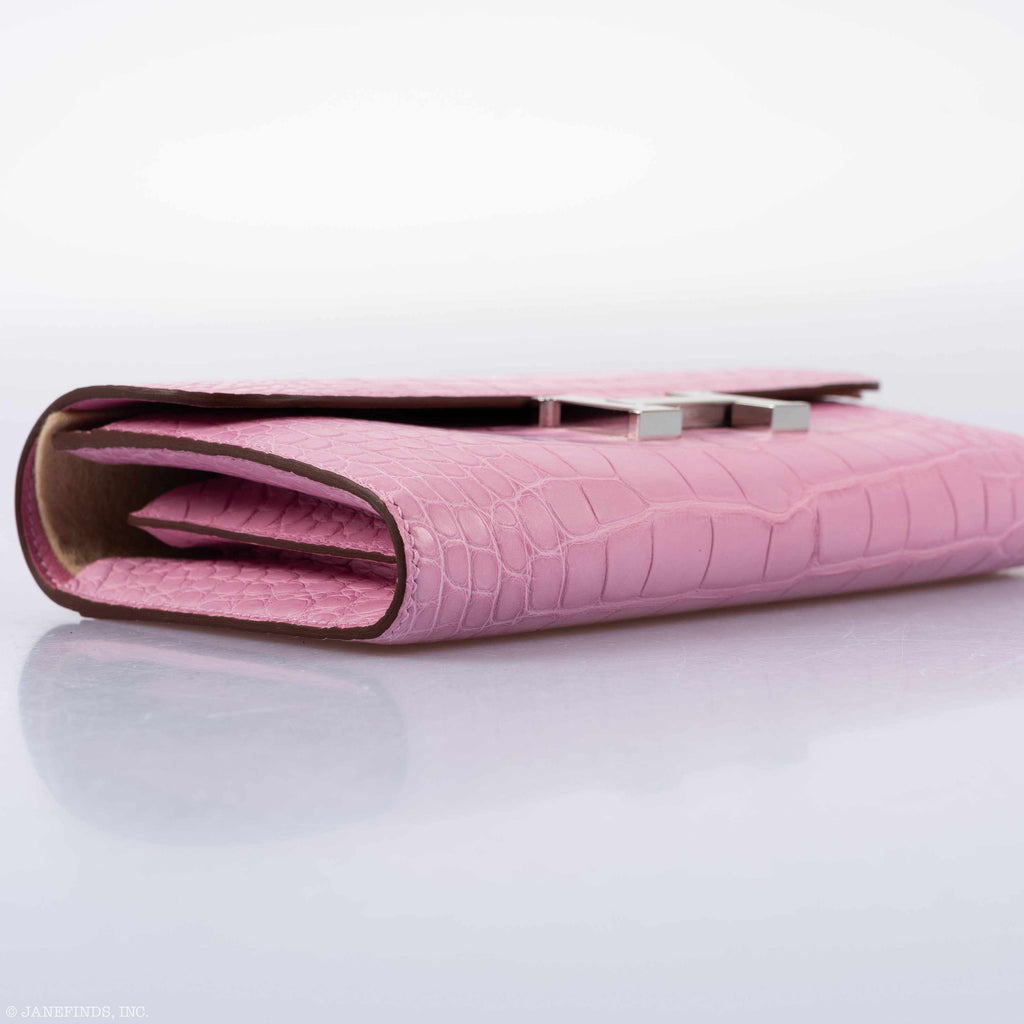 Hermes Constance Long Wallet Bubblegum Pink 5P Matte Alligator Palladium Hardware