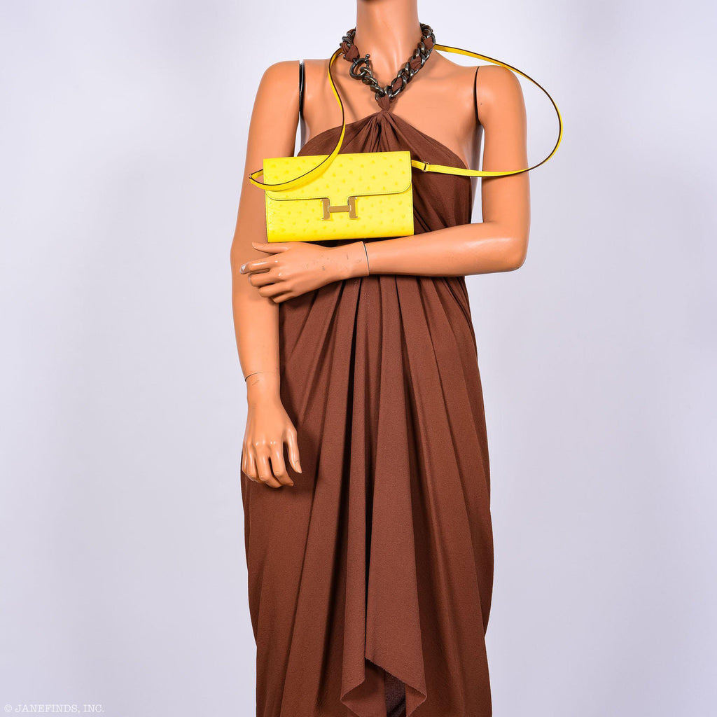 Hermes Constance Long to Go Wallet Citron Ostrich Gold Hardware