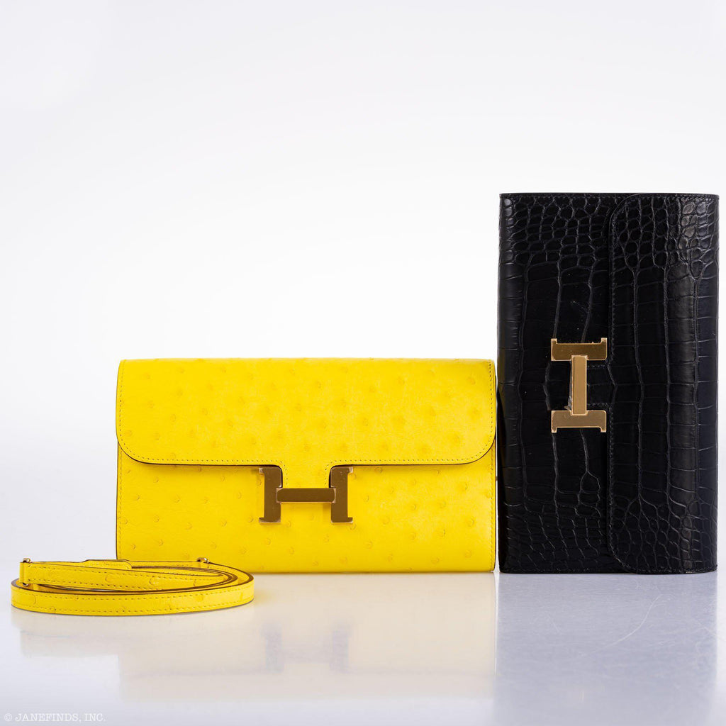 Hermes Constance Long to Go Wallet Citron Ostrich Gold Hardware