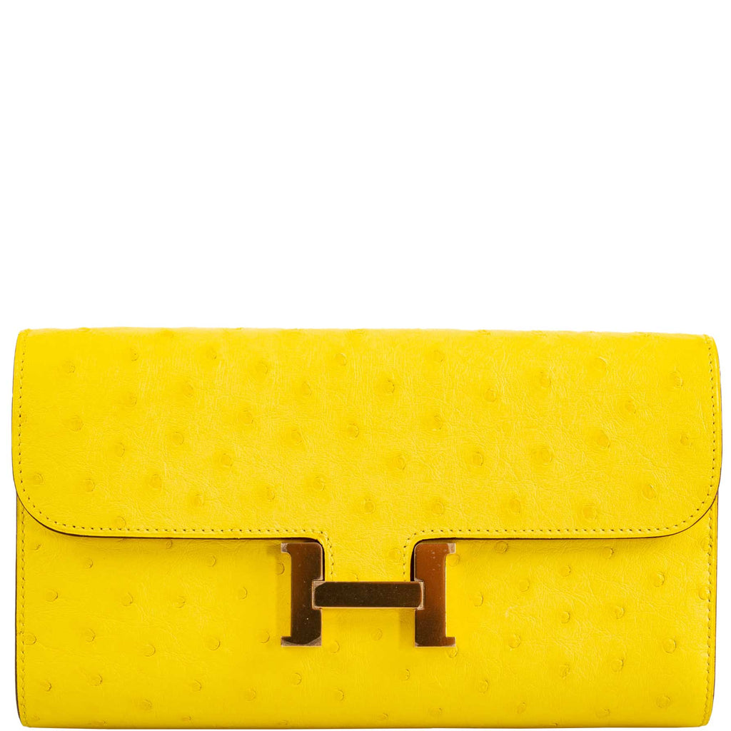 Hermes Constance Long to Go Wallet Citron Ostrich Gold Hardware