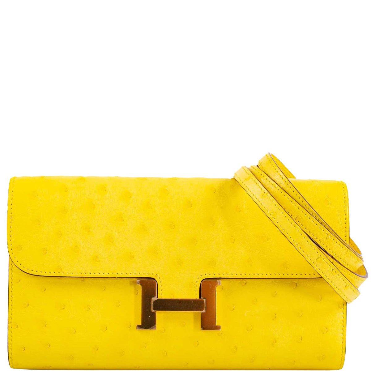 Hermes Constance Long to Go Wallet Citron Ostrich Gold Hardware