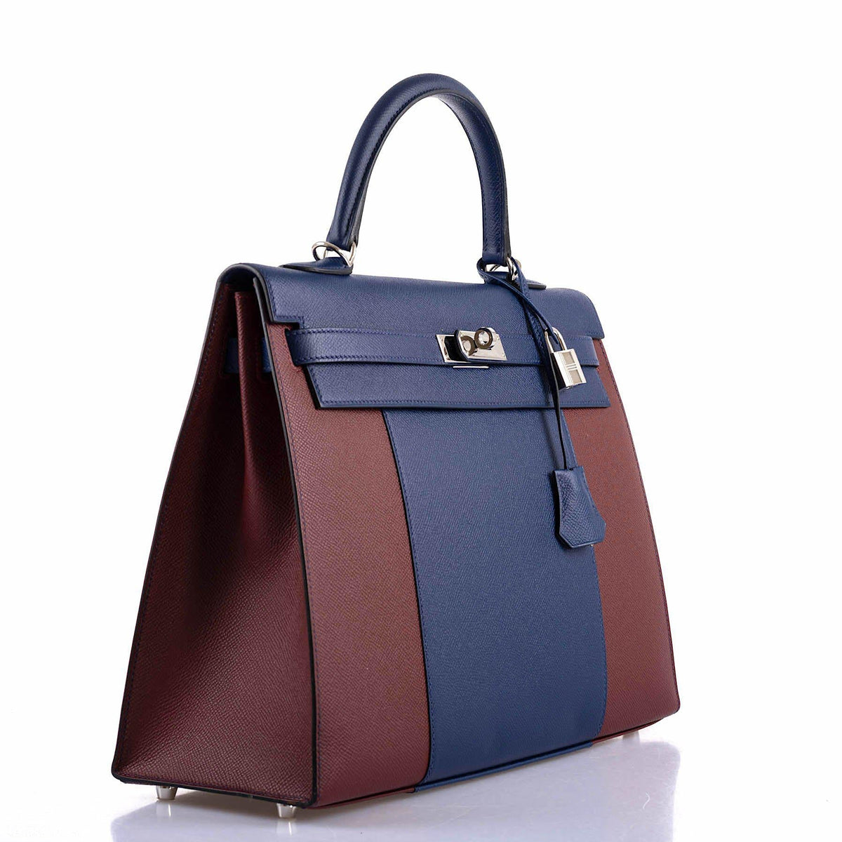Hermes Flag Kelly 35 Sellier Blue Saphir & Rouge H Epsom Palladium Hardware