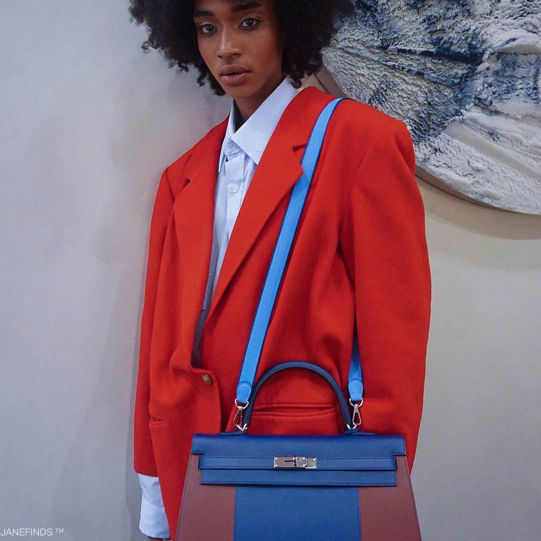 Hermes Flag Kelly 35 Sellier Blue Saphir & Rouge H Epsom Palladium Hardware