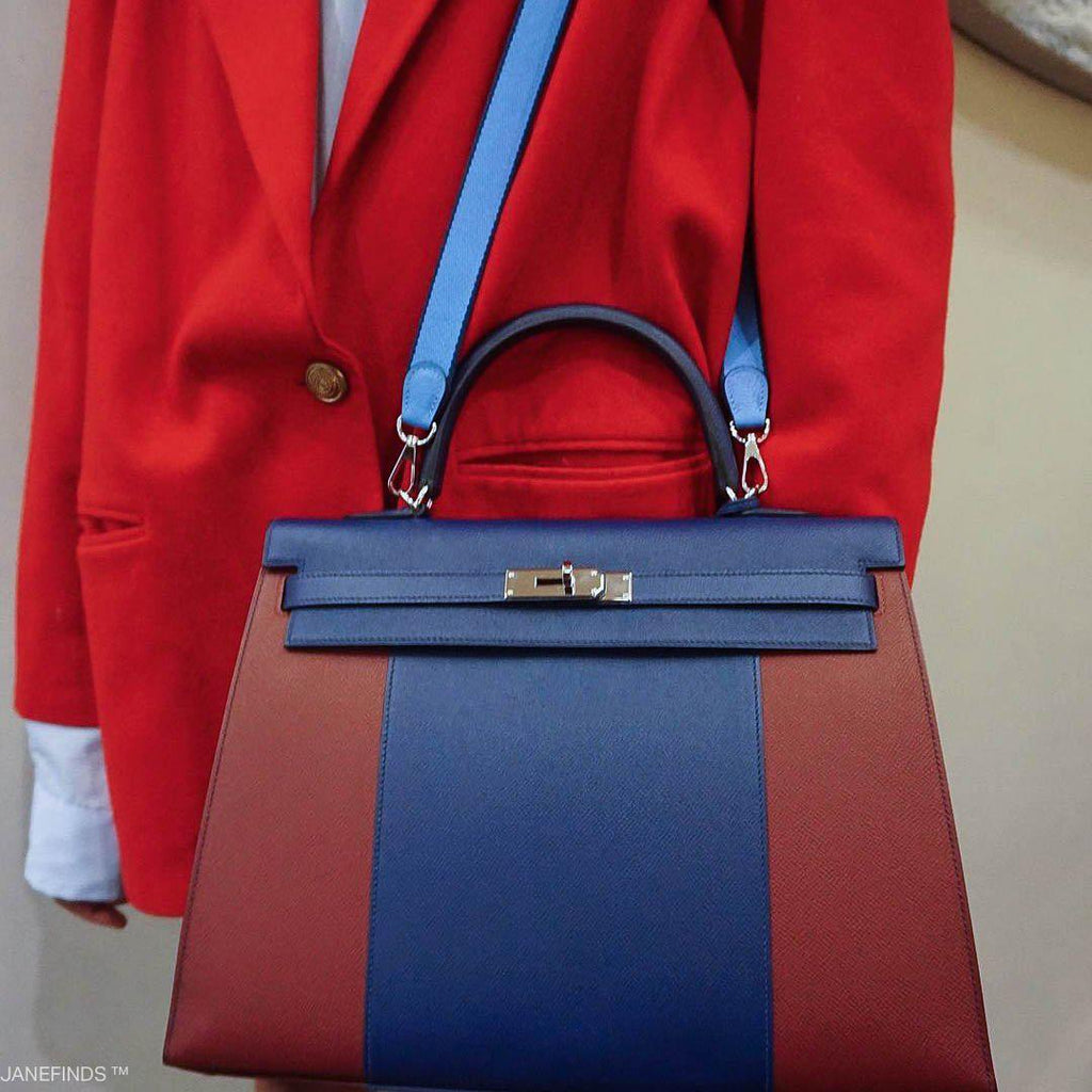 Hermes Flag Kelly 35 Sellier Blue Saphir & Rouge H Epsom Palladium Hardware