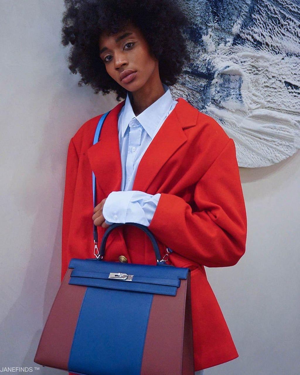 Hermes Flag Kelly 35 Sellier Blue Saphir & Rouge H Epsom Palladium Hardware