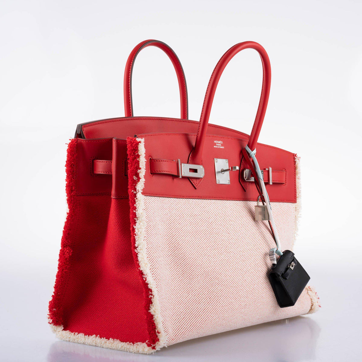 Hermes Fray Fray Birkin 35 Rouge de Cour Swift & Toile H with Palladium Hardwar