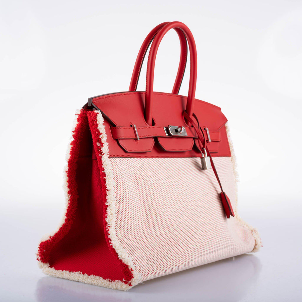 Hermes Fray Fray Birkin 35 Rouge de Cour Swift & Toile H with Palladium Hardwar