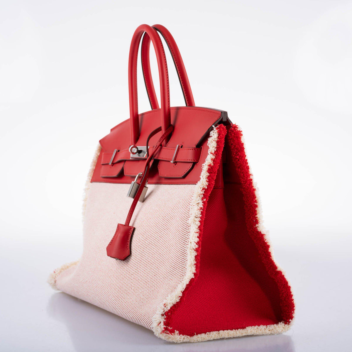Hermes Fray Fray Birkin 35 Rouge de Cour Swift & Toile H with Palladium Hardwar